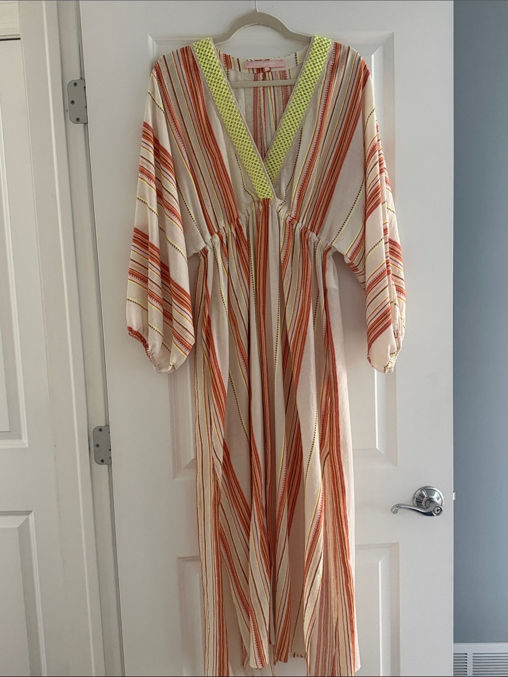 Valerie Khalfon Pars dress cover up orange yellow cream stripe - size 38 (small)
